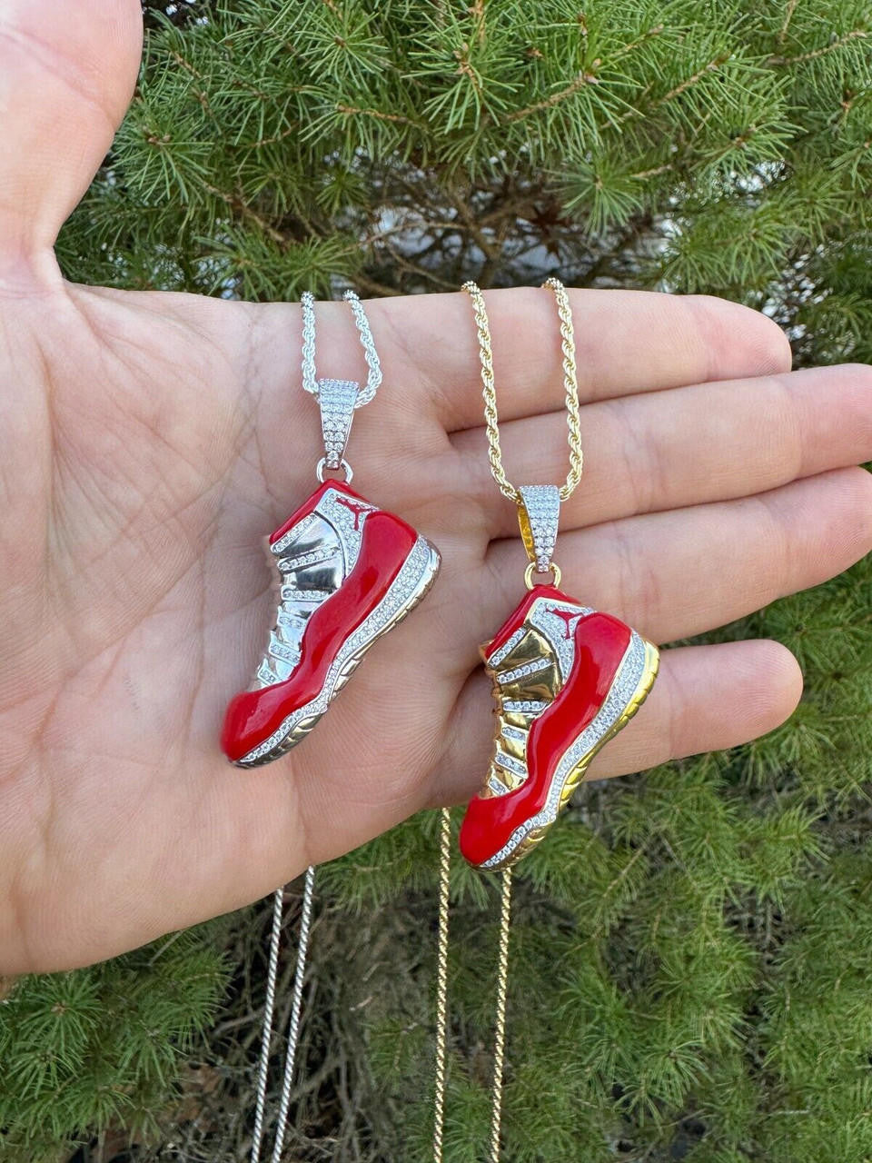 HarlemBling Air Jordan 45 Red Nike Sneaker Pendant MOISSANITE Real 925 Silver Iced Hip Hop