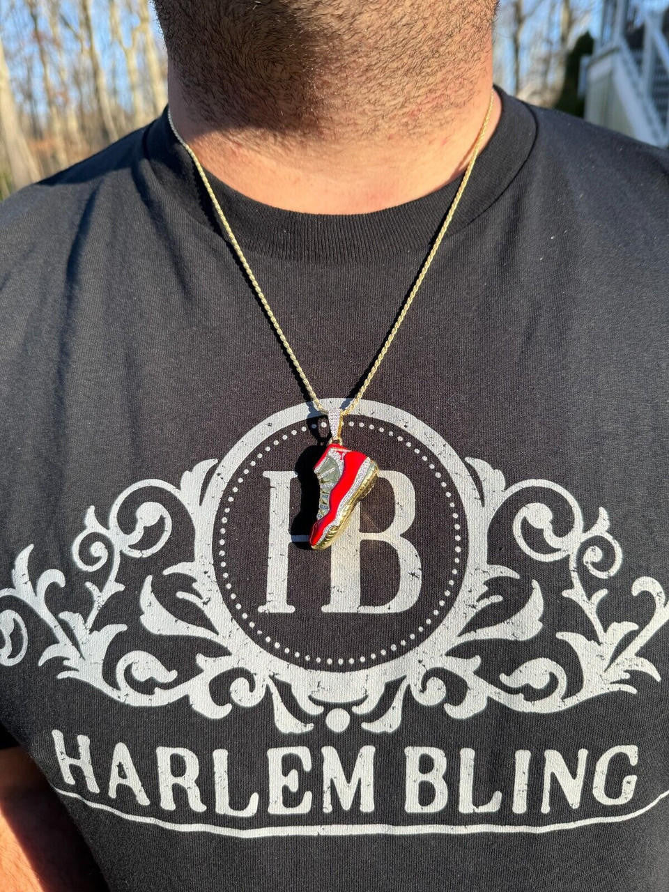 HarlemBling Air Jordan 45 Red Nike Sneaker Pendant MOISSANITE Real 925 Silver Iced Hip Hop