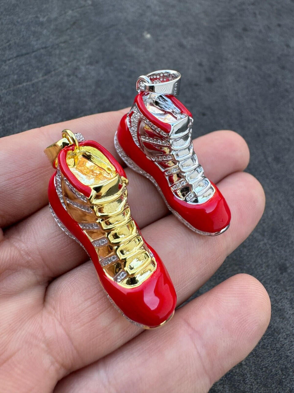 HarlemBling Air Jordan 45 Red Nike Sneaker Pendant MOISSANITE Real 925 Silver Iced Hip Hop