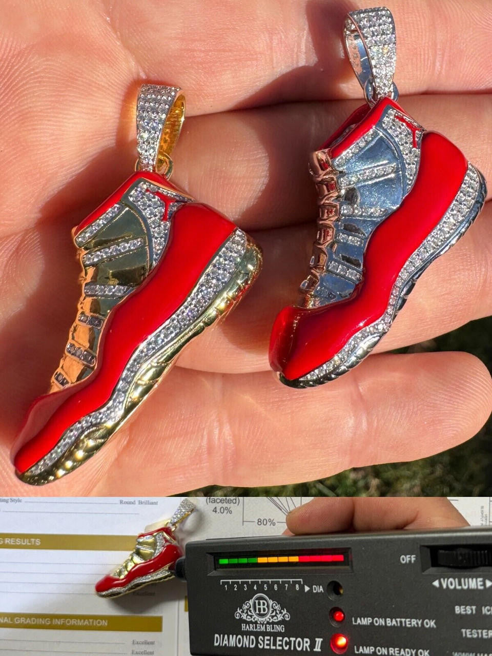 HarlemBling Air Jordan 45 Red Nike Sneaker Pendant MOISSANITE Real 925 Silver Iced Hip Hop