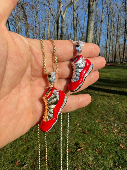 HarlemBling Air Jordan 45 Red Nike Sneaker Pendant MOISSANITE Real 925 Silver Iced Hip Hop