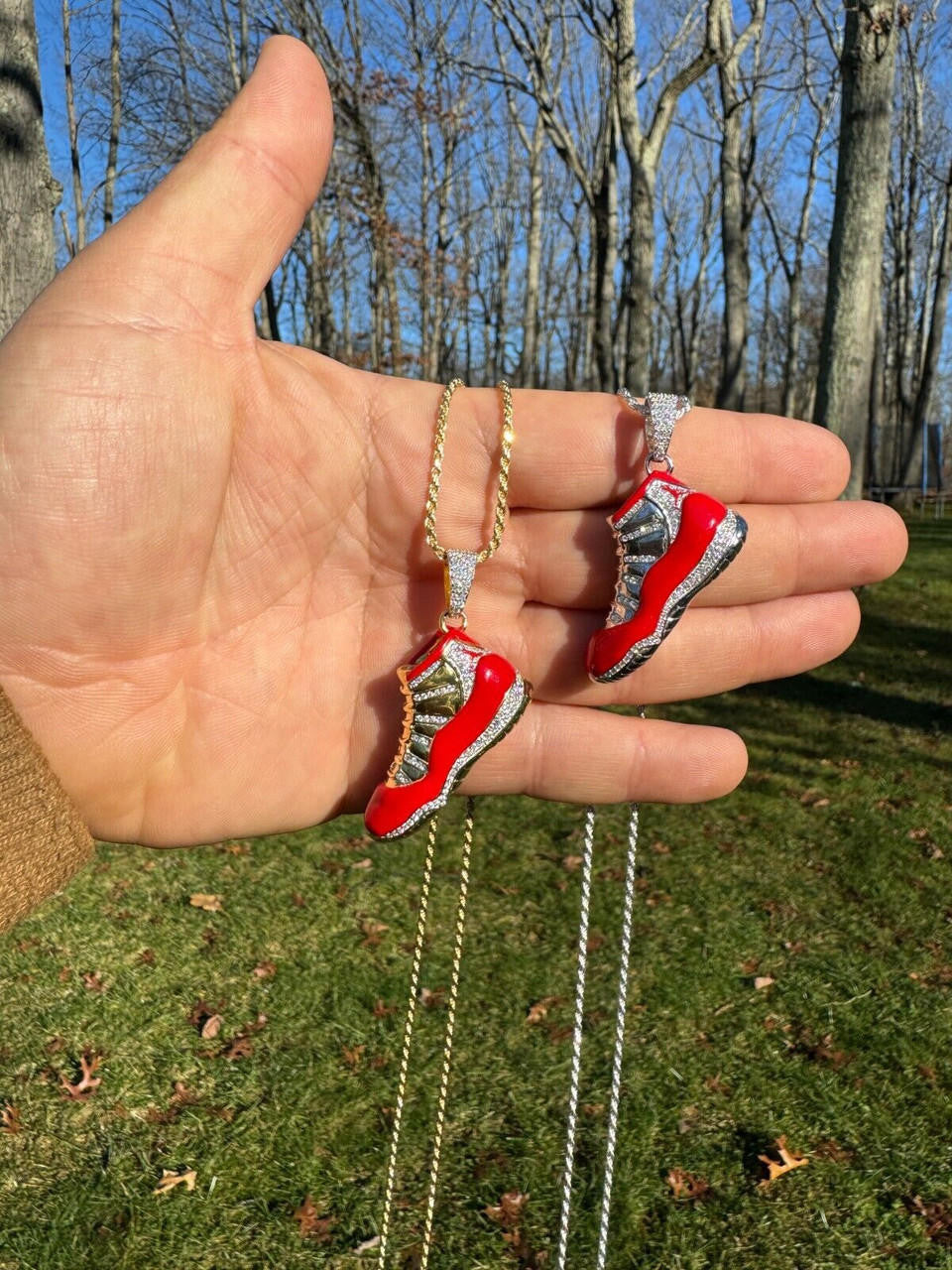 HarlemBling Air Jordan 45 Red Nike Sneaker Pendant MOISSANITE Real 925 Silver Iced Hip Hop