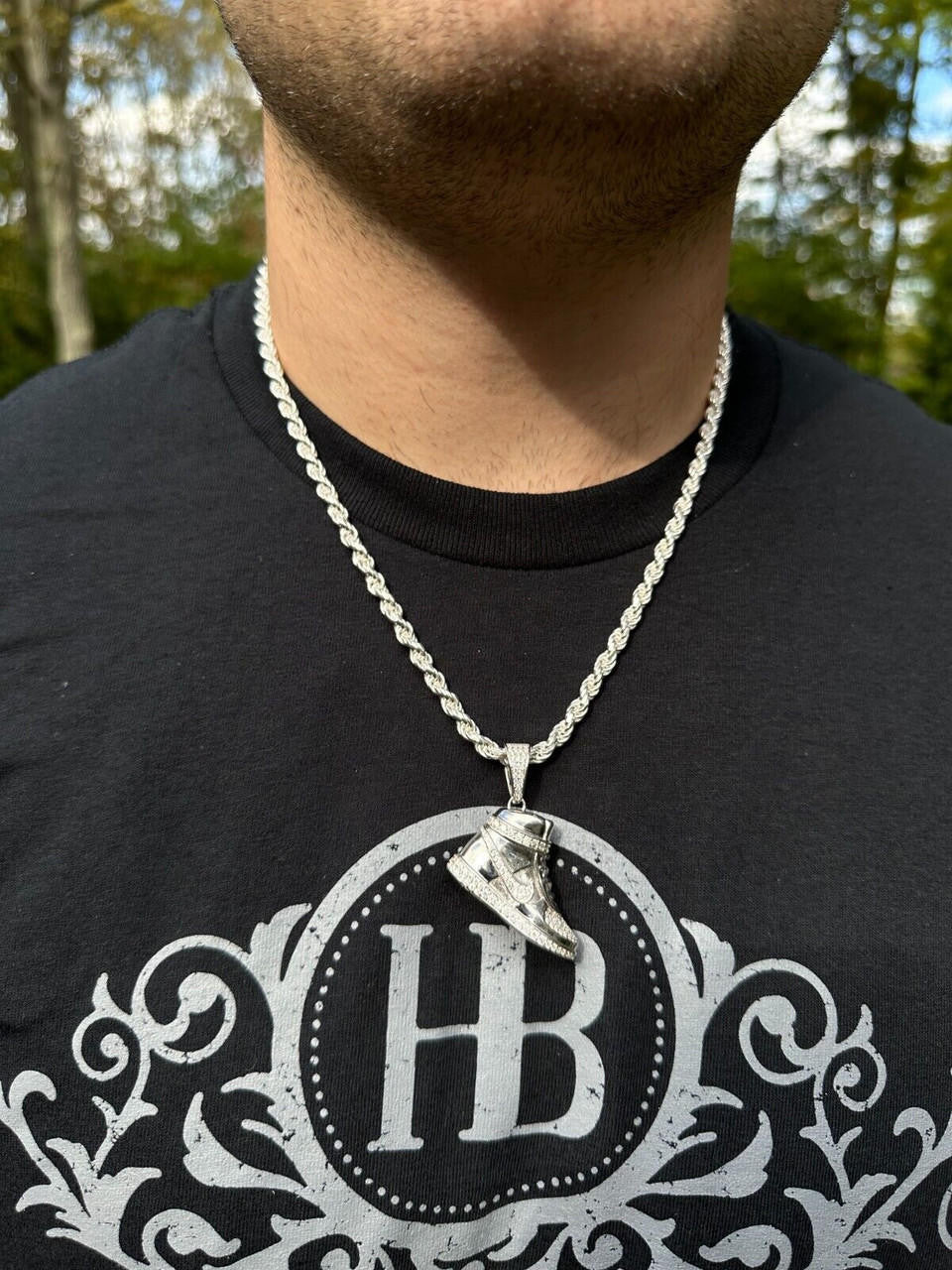 HarlemBling Air Jordan Nike Sneaker Pendant MOISSANITE Real 925 Silver Iced Hip Hop Necklace