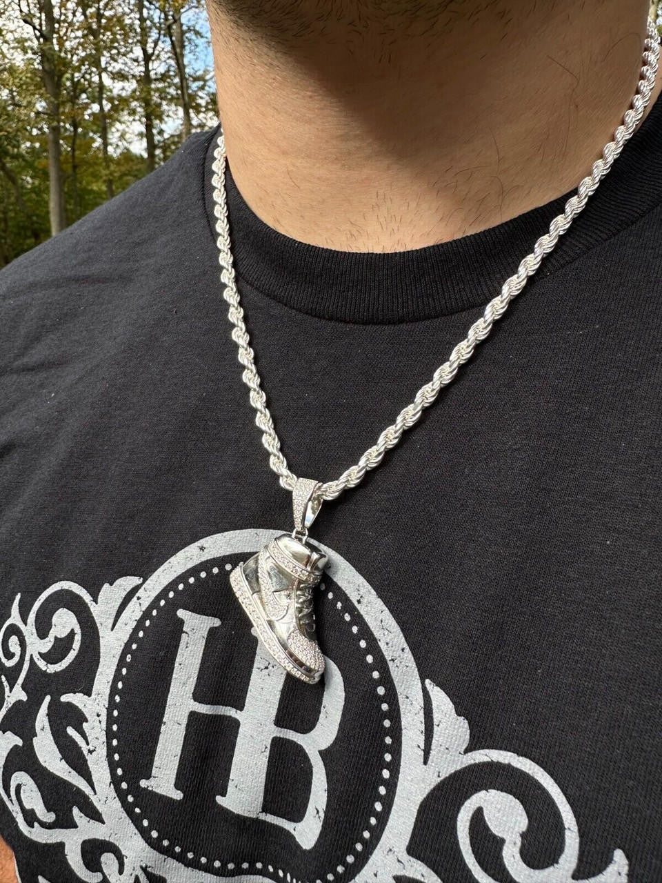 HarlemBling Air Jordan Nike Sneaker Pendant MOISSANITE Real 925 Silver Iced Hip Hop Necklace