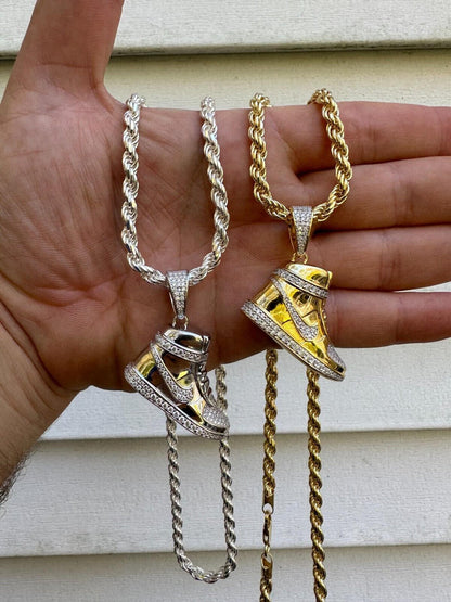 HarlemBling Air Jordan Nike Sneaker Pendant MOISSANITE Real 925 Silver Iced Hip Hop Necklace