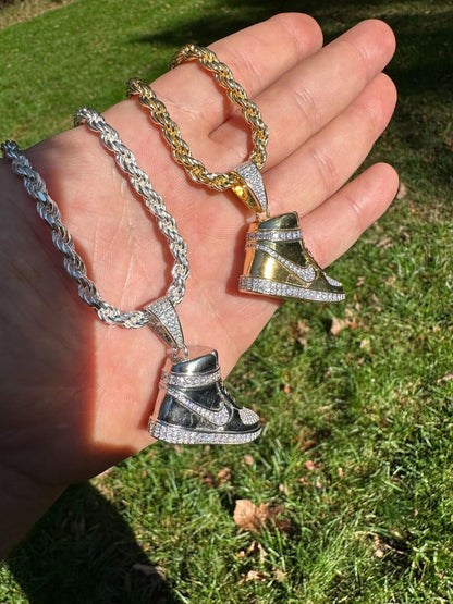 HarlemBling Air Jordan Nike Sneaker Pendant MOISSANITE Real 925 Silver Iced Hip Hop Necklace