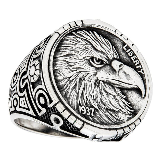 HarlemBling American Eagle Coin Ring - 925 Silver Oxidized - Plain
