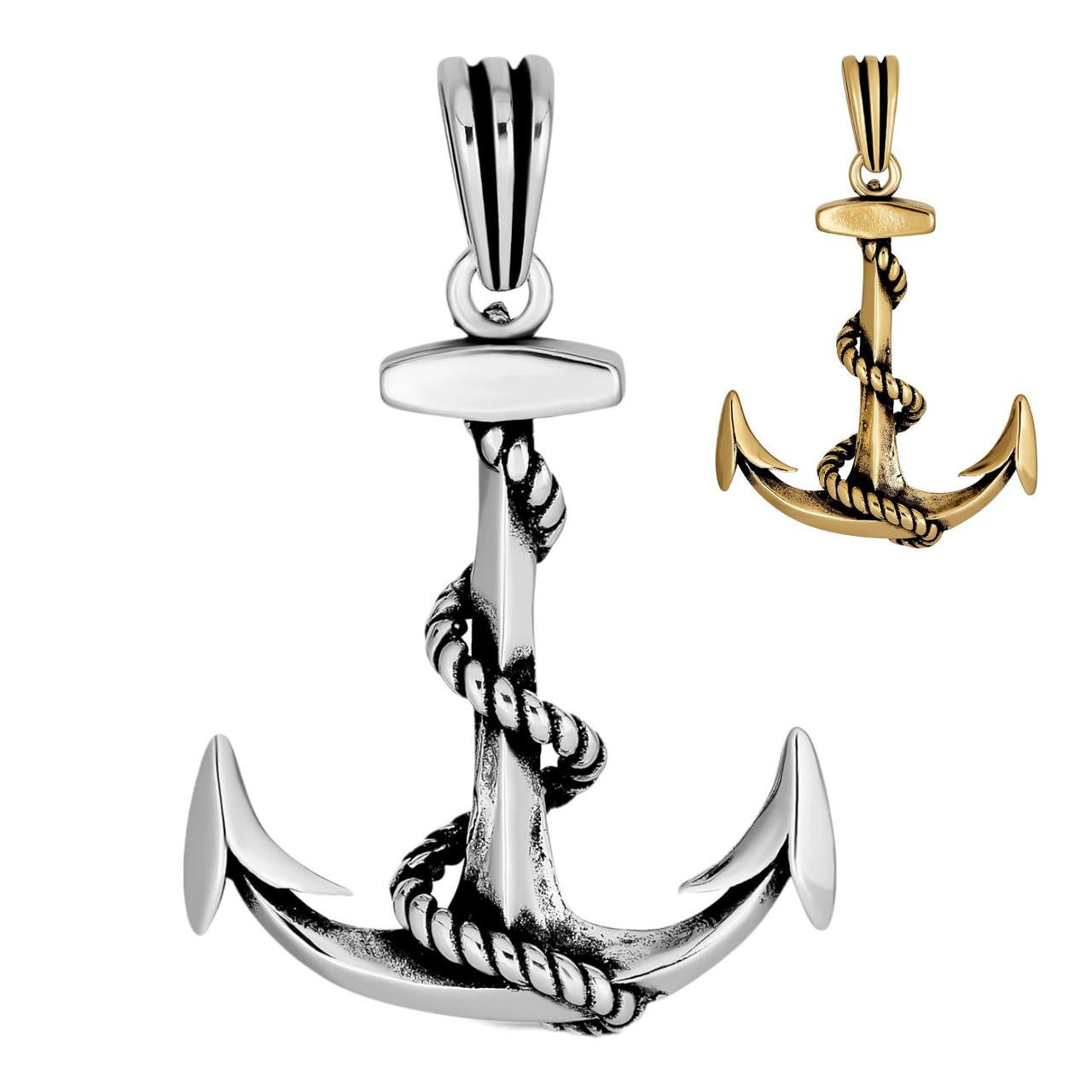 HarlemBling Anchor Nautical Navy Pendant - Oxidized 925 Silver - Medium 2"