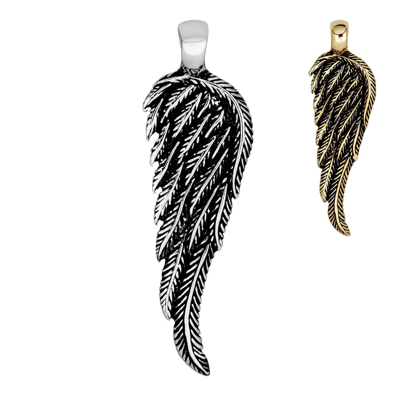 HarlemBling Angel Wing Feather Pendant - 14k Gold Vermeil Or Oxidized 925 Silver - Medium 2"