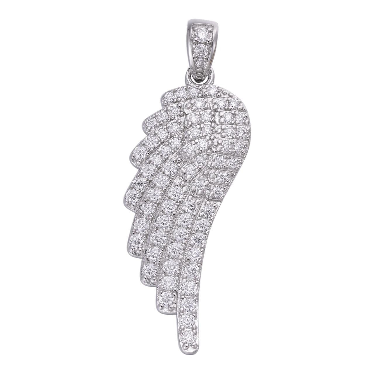 HarlemBling Angel Wing Iced Out Pendant - 925 Silver - CZ Stones - Small 1.5"