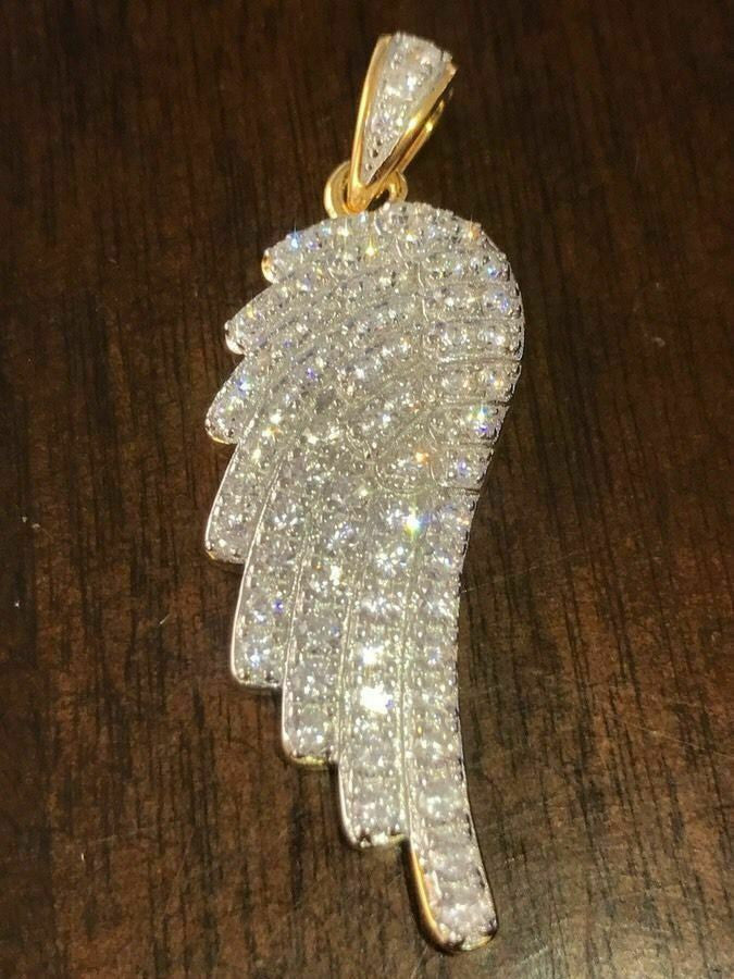 HarlemBling Angel Wing Pendant 14k Gold Plated Genuine Sterling Silver Simulated Diamonds