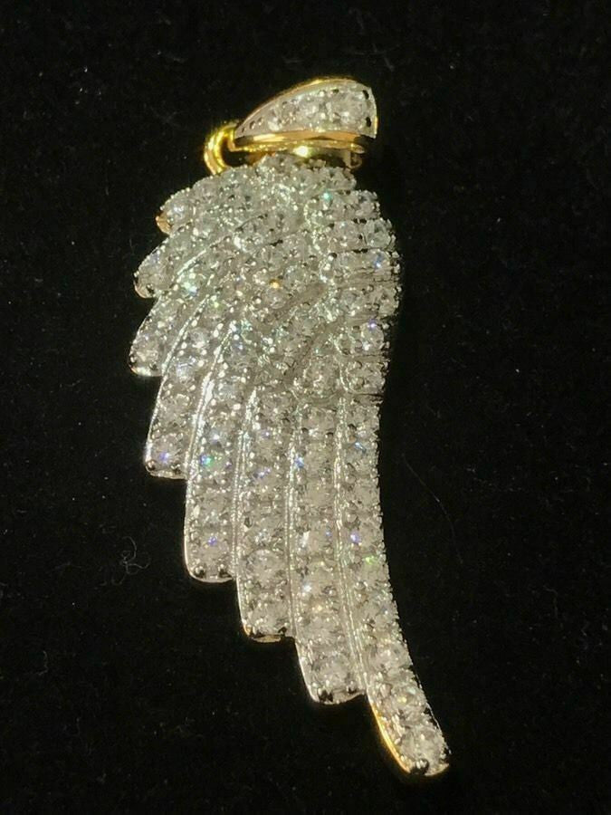 HarlemBling Angel Wing Pendant 14k Gold Plated Genuine Sterling Silver Simulated Diamonds