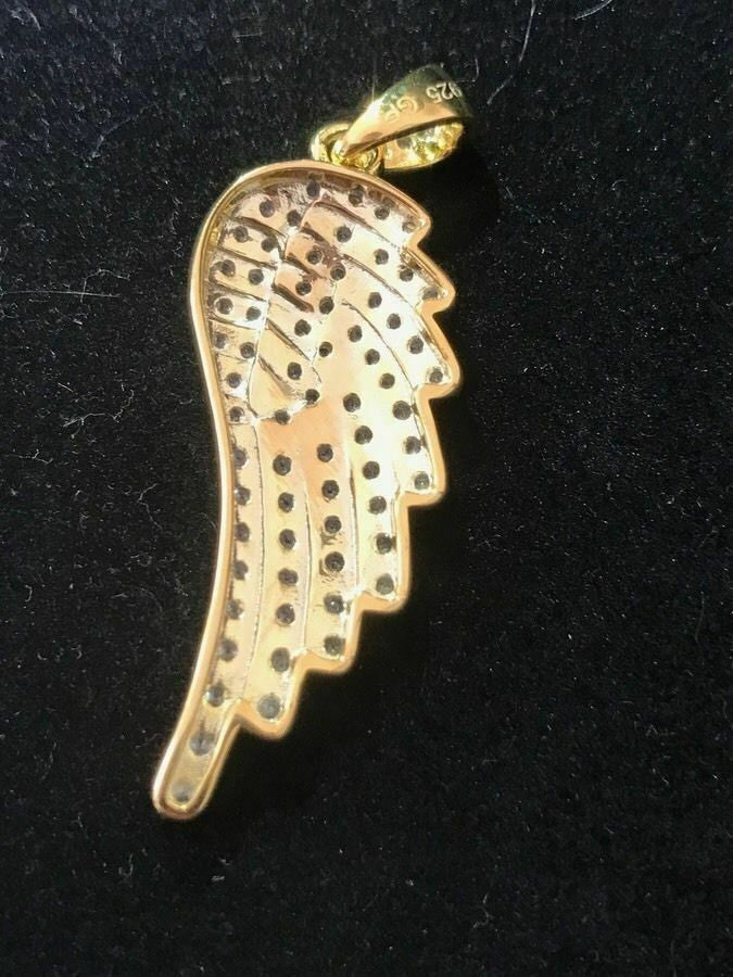 HarlemBling Angel Wing Pendant 14k Gold Plated Genuine Sterling Silver Simulated Diamonds