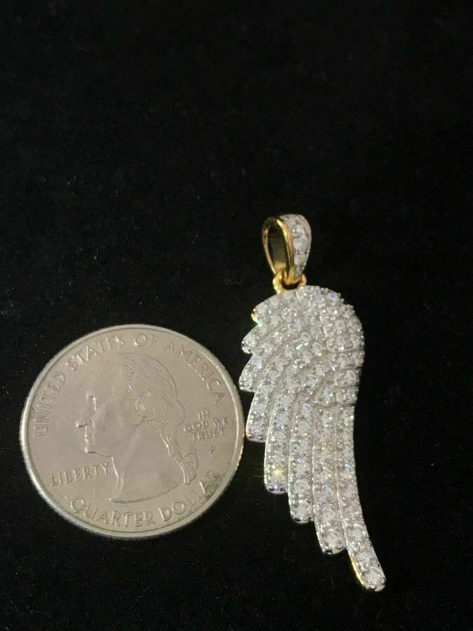 HarlemBling Angel Wing Pendant 14k Gold Plated Genuine Sterling Silver Simulated Diamonds