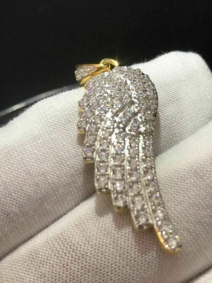 HarlemBling Angel Wing Pendant 14k Gold Plated Genuine Sterling Silver Simulated Diamonds