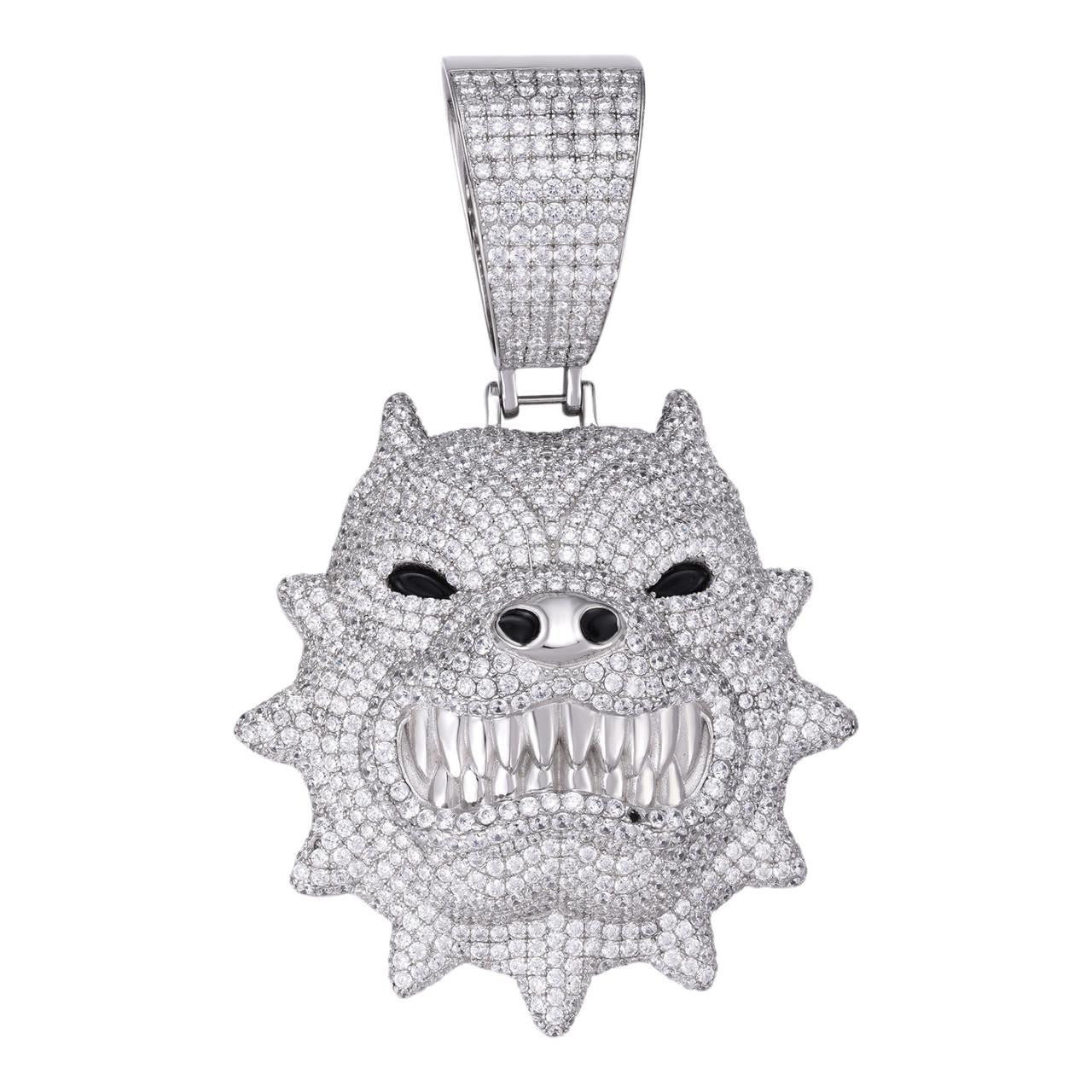 HarlemBling Angry Pitbull Dog Animal Pendant - 925 Silver - CZ Stones - Large 3.5"