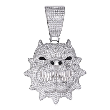 HarlemBling Angry Pitbull Dog Animal Pendant - 925 Silver - CZ Stones - Large 3.5"