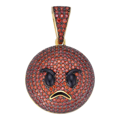 HarlemBling Angry Red Face Emoji Pendant - 925 Silver - CZ Stones - Small 1"