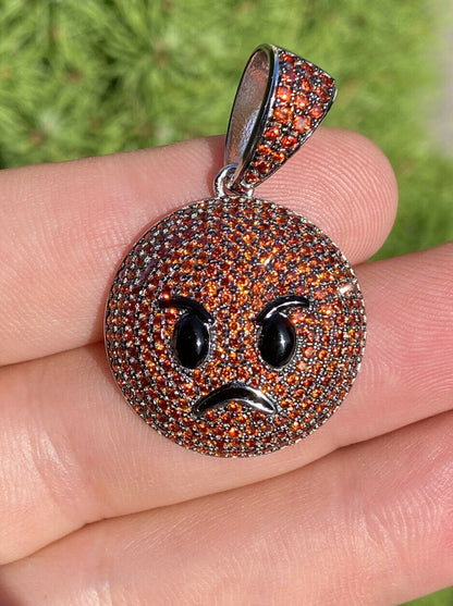 HarlemBling Angry Red Face Emoji Pendant Solid 925 Silver ICY Hip Hop Iced Diamond 1