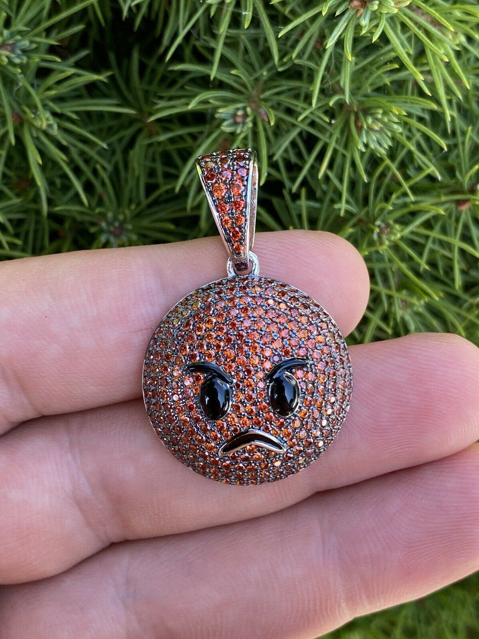 HarlemBling Angry Red Face Emoji Pendant Solid 925 Silver ICY Hip Hop Iced Diamond 1