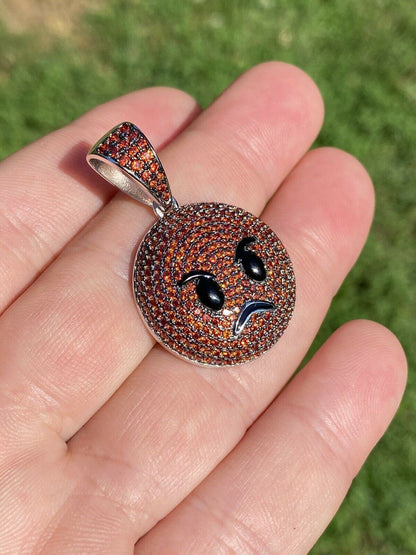 HarlemBling Angry Red Face Emoji Pendant Solid 925 Silver ICY Hip Hop Iced Diamond 1