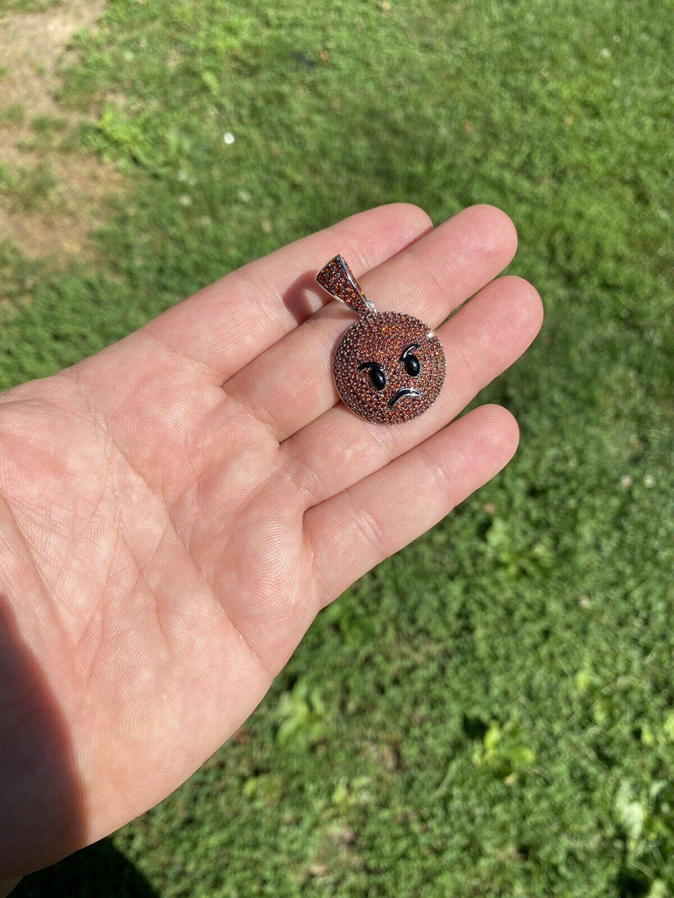 HarlemBling Angry Red Face Emoji Pendant Solid 925 Silver ICY Hip Hop Iced Diamond 1