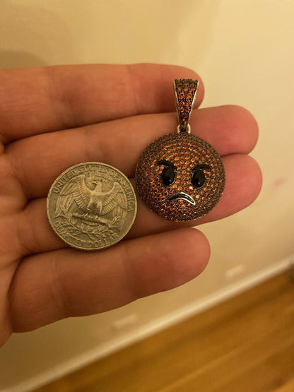 HarlemBling Angry Red Face Emoji Pendant Solid 925 Silver ICY Hip Hop Iced Diamond 1