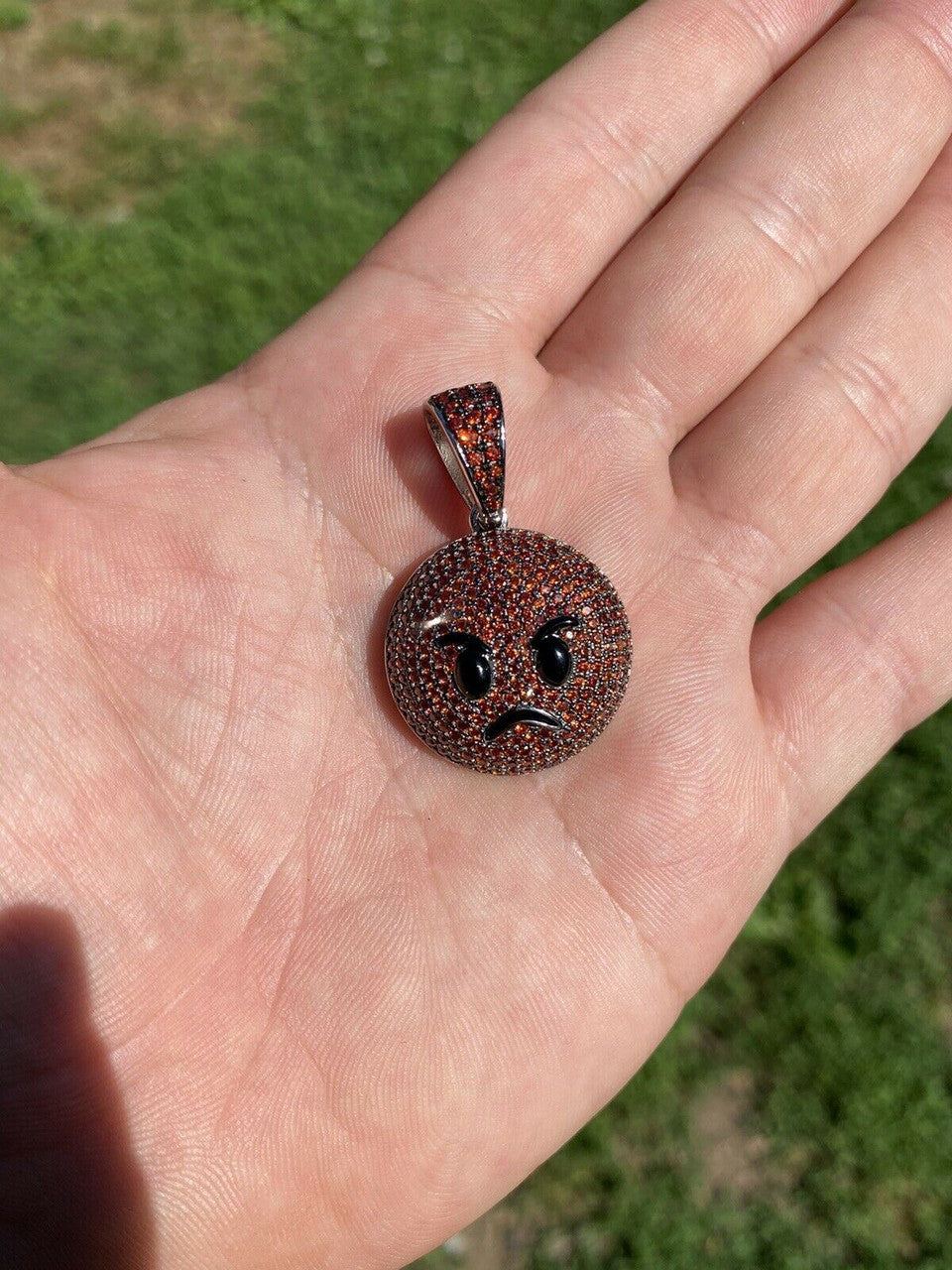 HarlemBling Angry Red Face Emoji Pendant Solid 925 Silver ICY Hip Hop Iced Diamond 1