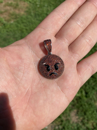 HarlemBling Angry Red Face Emoji Pendant Solid 925 Silver ICY Hip Hop Iced Diamond 1