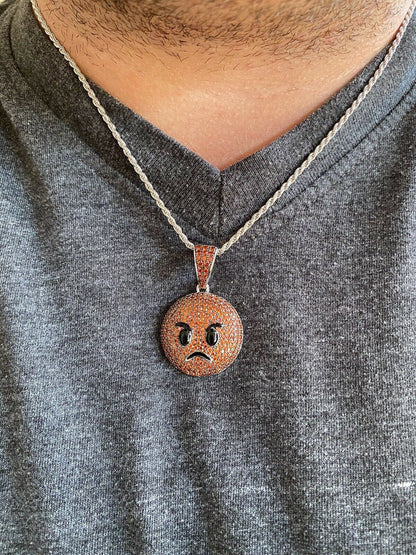 HarlemBling Angry Red Face Emoji Pendant Solid 925 Silver ICY Hip Hop Iced Diamond 1