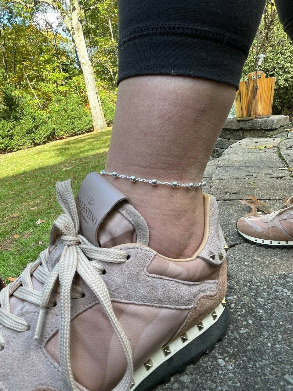 HarlemBling Ankle Bracelet Beaded Chain Anklet Real 925 Silver Adjustable Length 8-11.5