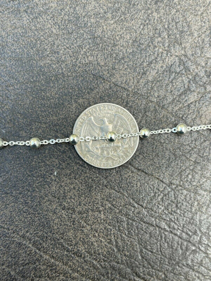 HarlemBling Ankle Bracelet Beaded Chain Anklet Real 925 Silver Adjustable Length 8-11.5