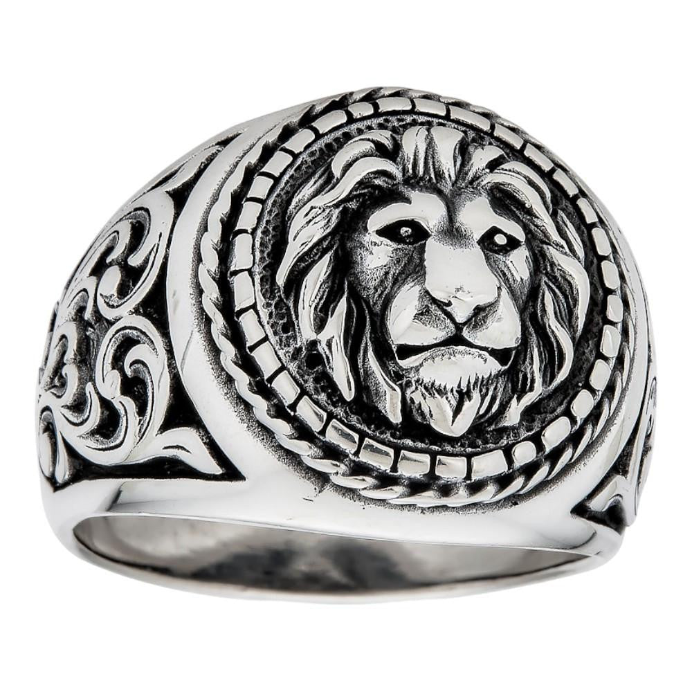 ライオネルRING大 Silver925 Real 925 Sterling Silver Mens Plain Lion Ring Leo Head Size 7 8 9
