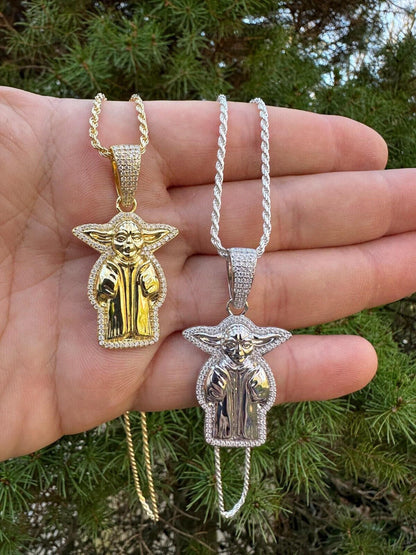 HarlemBling Baby Yoda Star Wars Pendant MOISSANITE Real 925 Silver / 14k Gold Iced Hip Hop