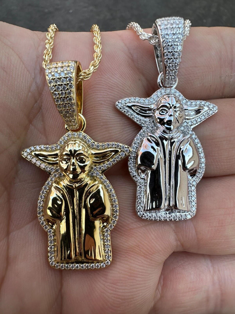 HarlemBling Baby Yoda Star Wars Pendant MOISSANITE Real 925 Silver / 14k Gold Iced Hip Hop