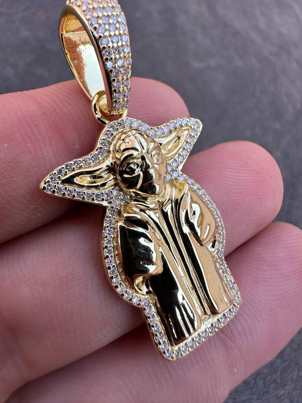 HarlemBling Baby Yoda Star Wars Pendant MOISSANITE Real 925 Silver / 14k Gold Iced Hip Hop