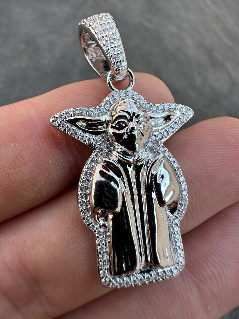 HarlemBling Baby Yoda Star Wars Pendant MOISSANITE Real 925 Silver / 14k Gold Iced Hip Hop