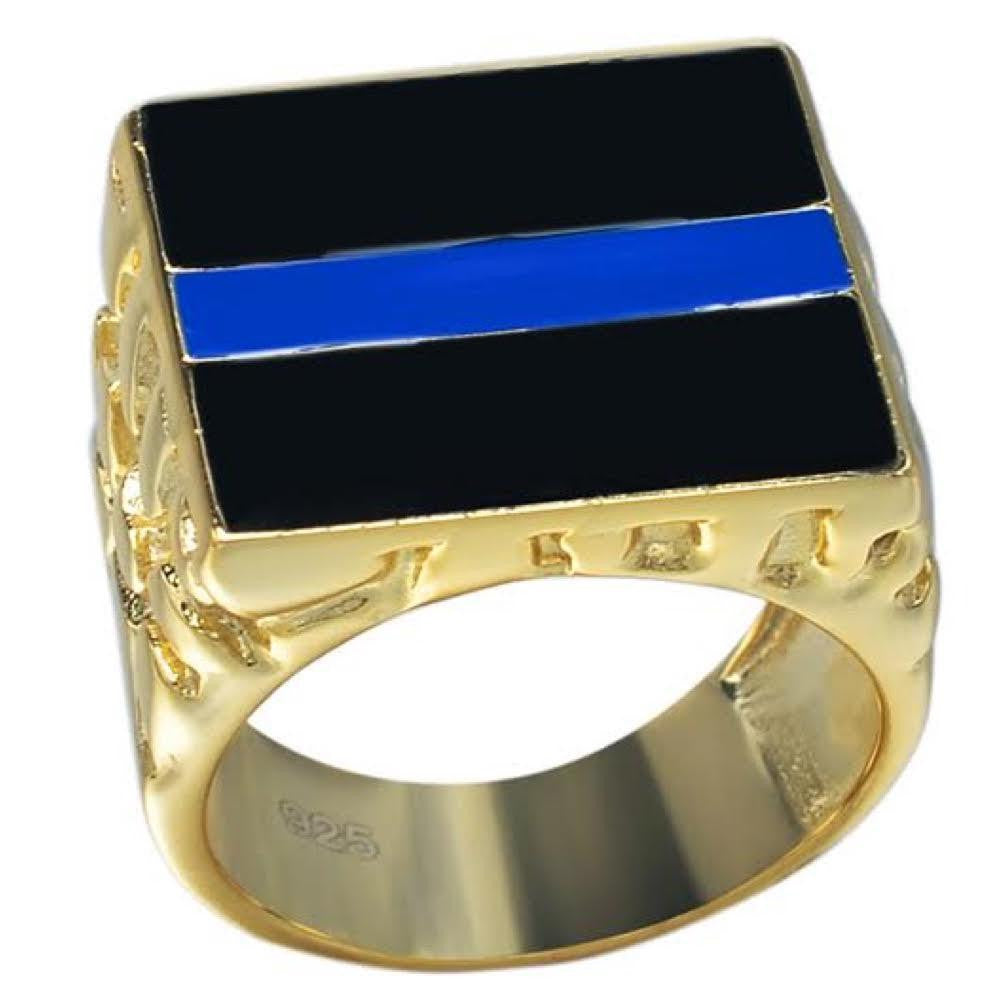 HarlemBling Back The Blue Plain Ring - 14k Gold Vermeil 925 Silver