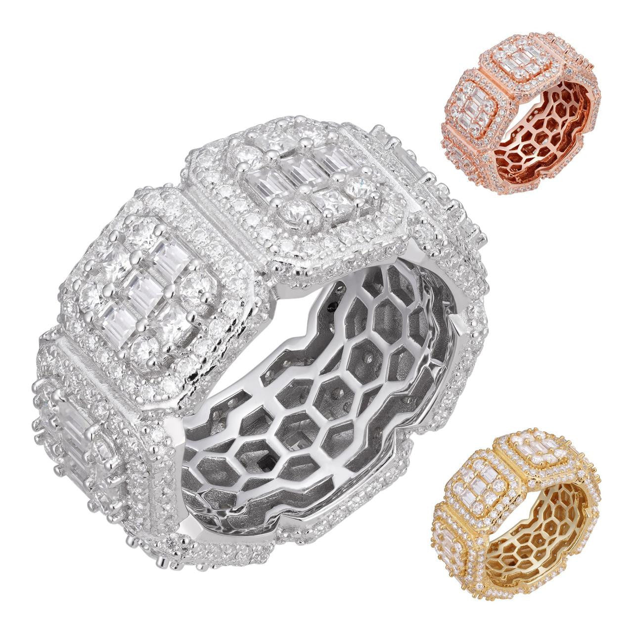 Baugette Rapper Ring Solid 925 Silver Men's Hip Hop Rapper Baguette Diamond Pinky RING 14k ...