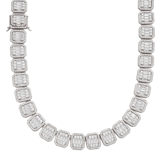 HarlemBling Baguette Custom Rapper Chain Necklace Iced Out CZ Stones - 925 Silver - 16mm - 18-28"