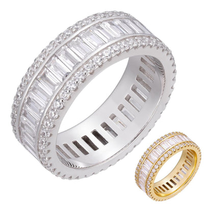 HarlemBling Baguette Eternity Ring - 14k Yellow Gold Vermeil/Natural 925 Silver - CZ Stones
