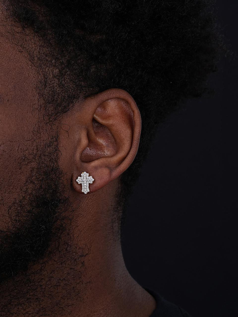 HarlemBling Baguette Gothic Cross Iced Out Earrings - 14k Gold Vermeil 925 Silver - CZ Stones - 11x15mm