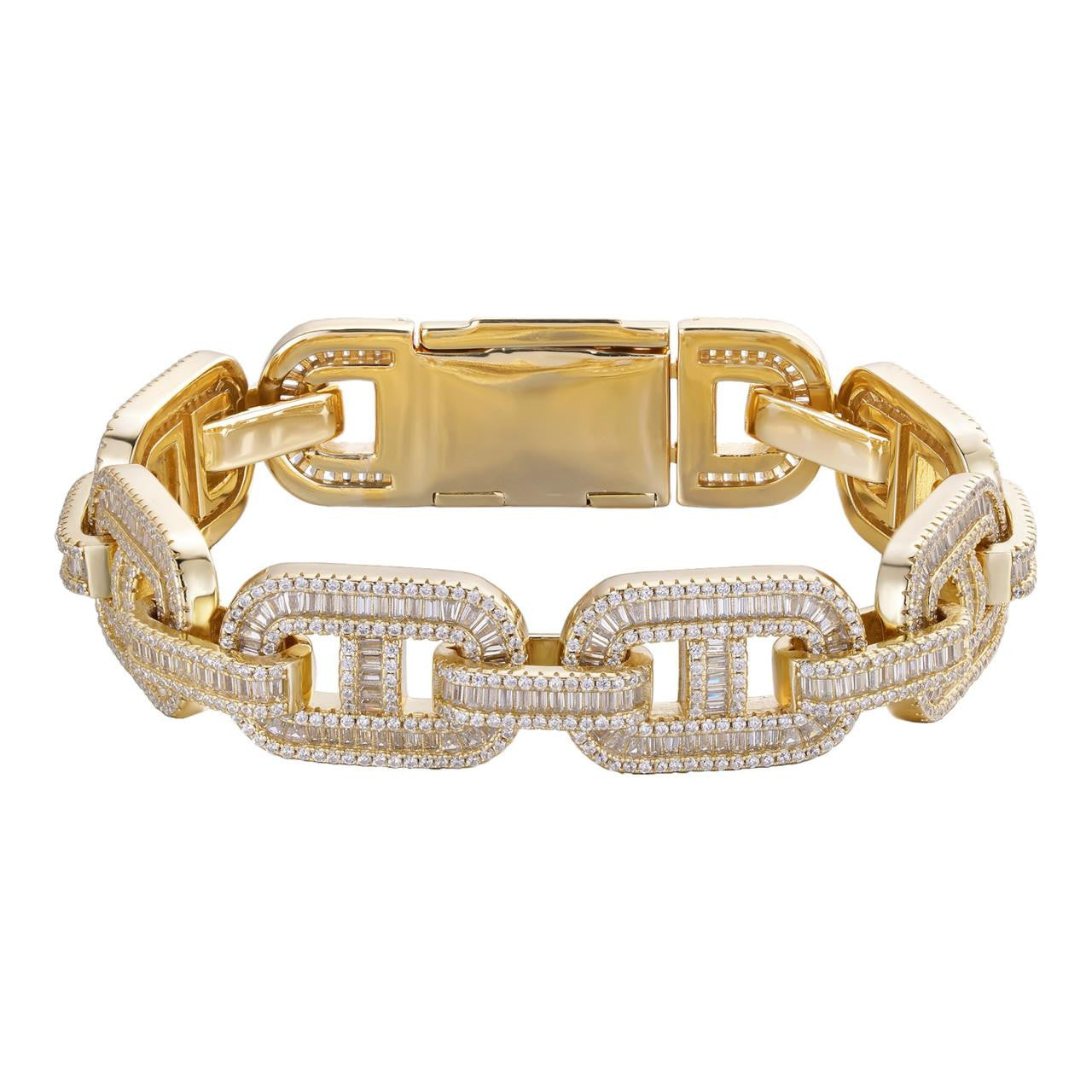 Men‚Äôs Real 14k Gold Over Solid 925 Silver Baguette Gucci Link