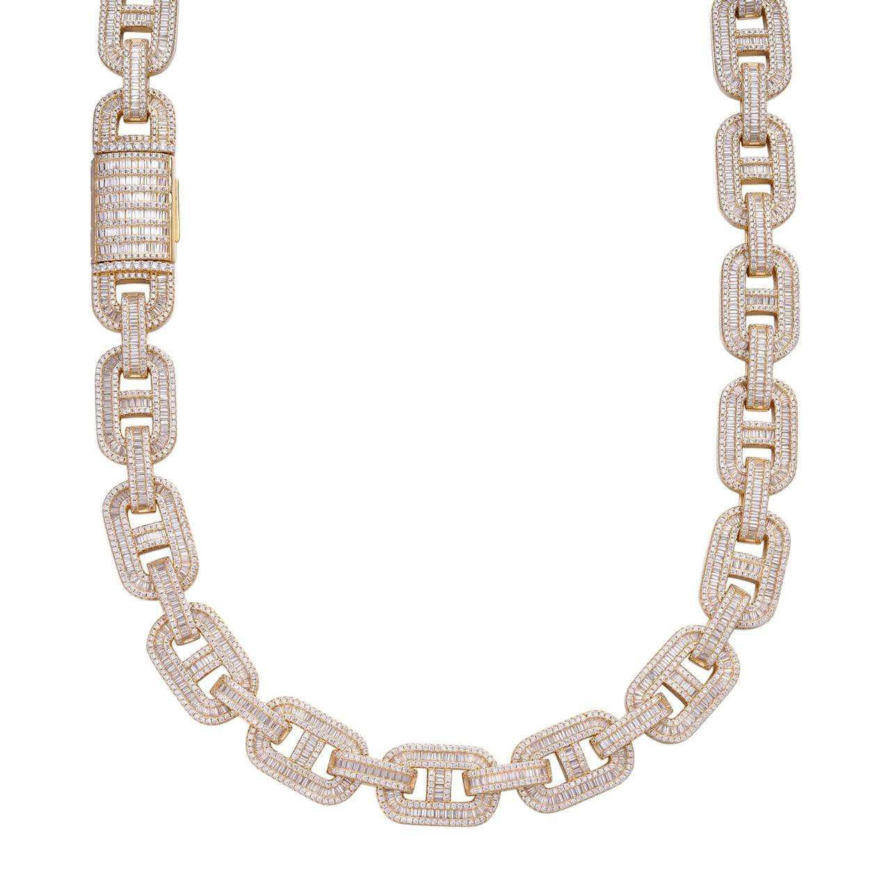 HarlemBling Baguette Gucci Link Chain Necklace Iced Out CZ Stones - 14k Gold Vermeil 925 Silver - 15mm - 18"-30"