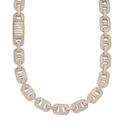 HarlemBling Baguette Gucci Link Chain Necklace Iced Out CZ Stones - 14k Gold Vermeil 925 Silver - 15mm - 18"-30"