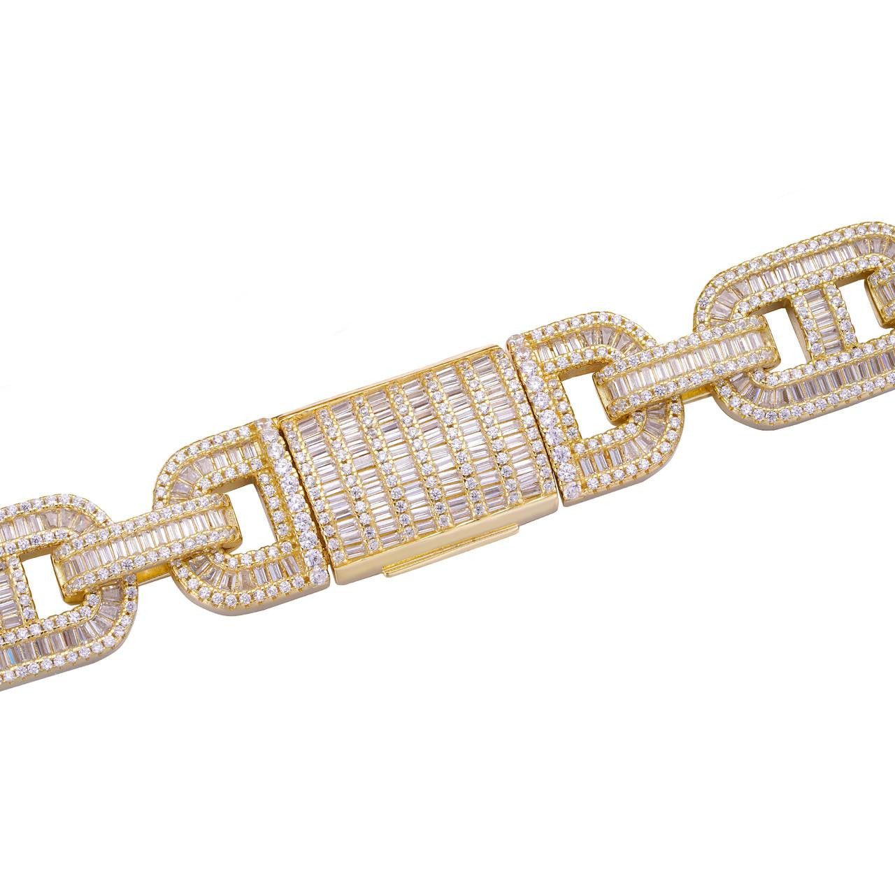 HarlemBling Baguette Gucci Link Chain Necklace Iced Out CZ Stones - 14k Gold Vermeil 925 Silver - 15mm - 18"-30"