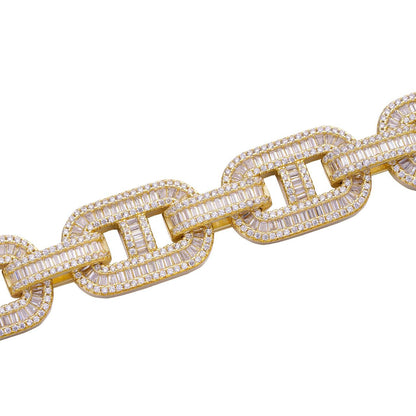 HarlemBling Baguette Gucci Link Chain Necklace Iced Out CZ Stones - 14k Gold Vermeil 925 Silver - 15mm - 18"-30"