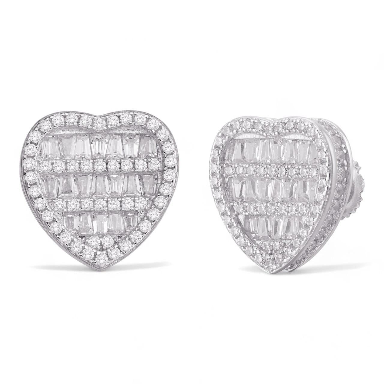 HarlemBling Baguette Heart Earrings - 925 Silver - CZ Stones - 13mm