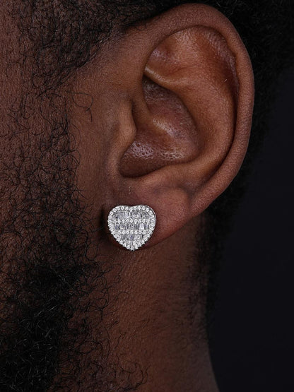 HarlemBling Baguette Heart Earrings - 925 Silver - CZ Stones - 13mm