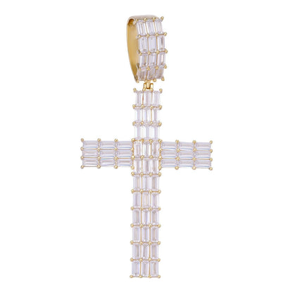 HarlemBling Baguette Hip Hop Cross Pendant - 14k Gold Vermeil 925 Silver - CZ Stones - 4 Sizes 1"-3"